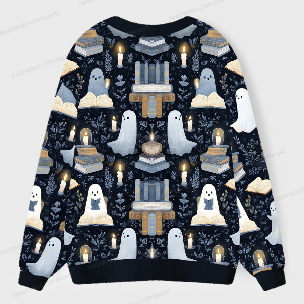 Pagewings Ghost Reading Unisex Ugly Cardigan Sweaters
