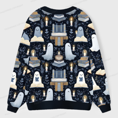 Pagewings Ghost Reading Unisex Ugly Cardigan Sweaters