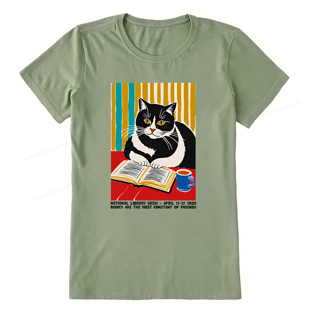 Pagewings Ational Library Week Cat Poster Unisex Classic T-shirt