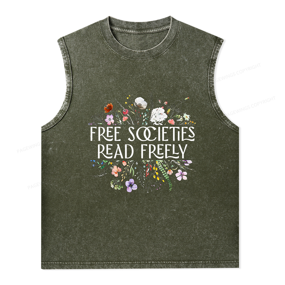 Pagewings Free Societies Read Freely Unisex Washed Tank Top
