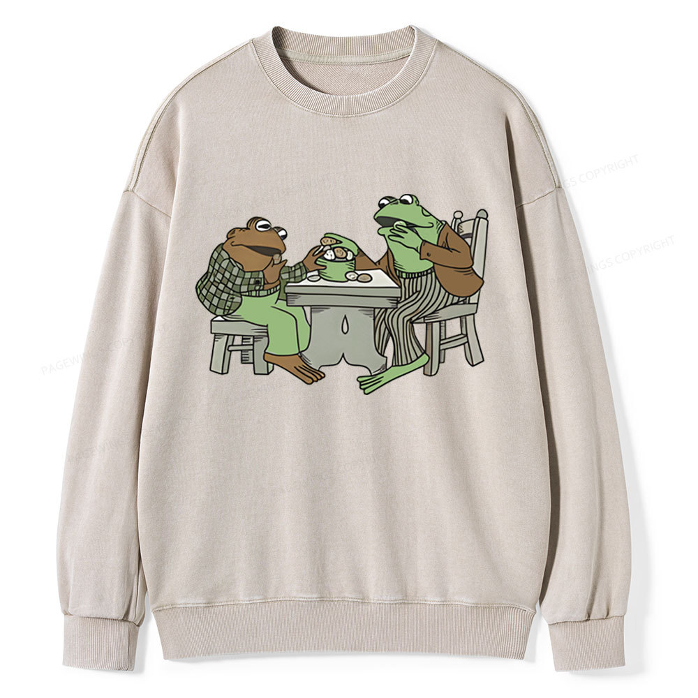 Pagewings frog & toad eat cookies Unisex Washed Sweatshirt