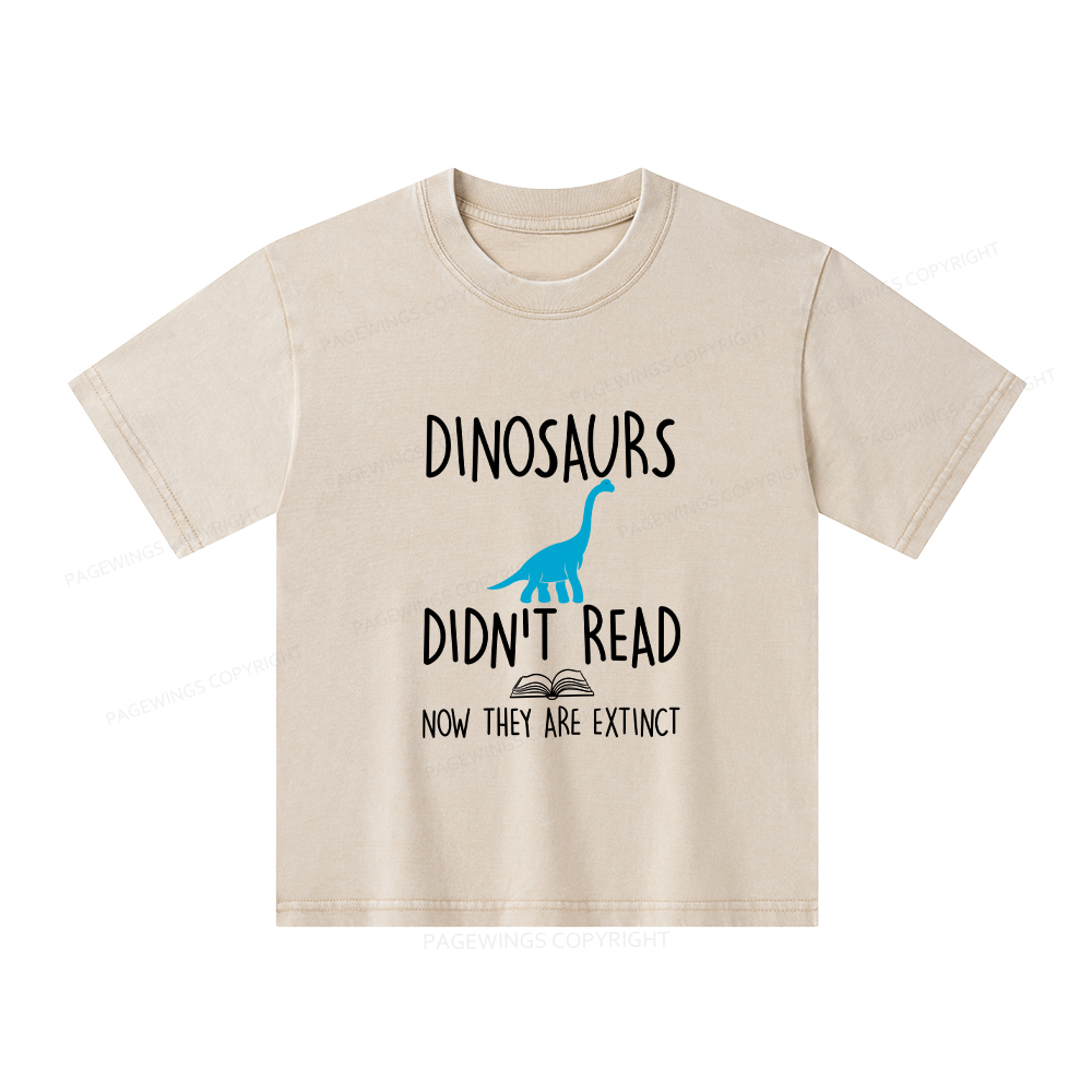 Pagewings Dinosaurs Unisex Kids Washed T-shirt