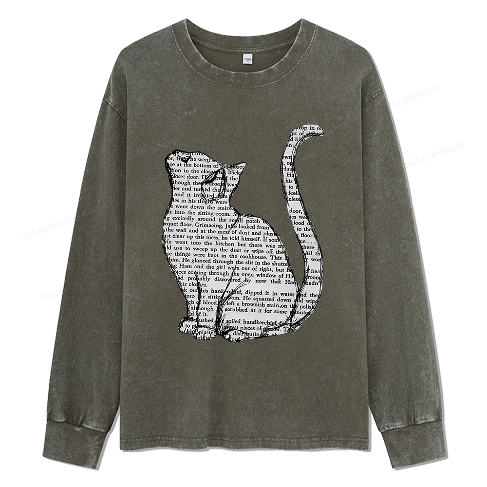 Pagewings Lots Of Books And Cute Cats Unisex Washed Long Sleeve T-shirt