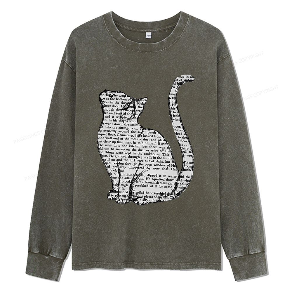 Pagewings Lots Of Books And Cute Cats Unisex Washed Long Sleeve T-shirt