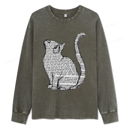 Pagewings Lots Of Books And Cute Cats Unisex Washed Long Sleeve T-shirt