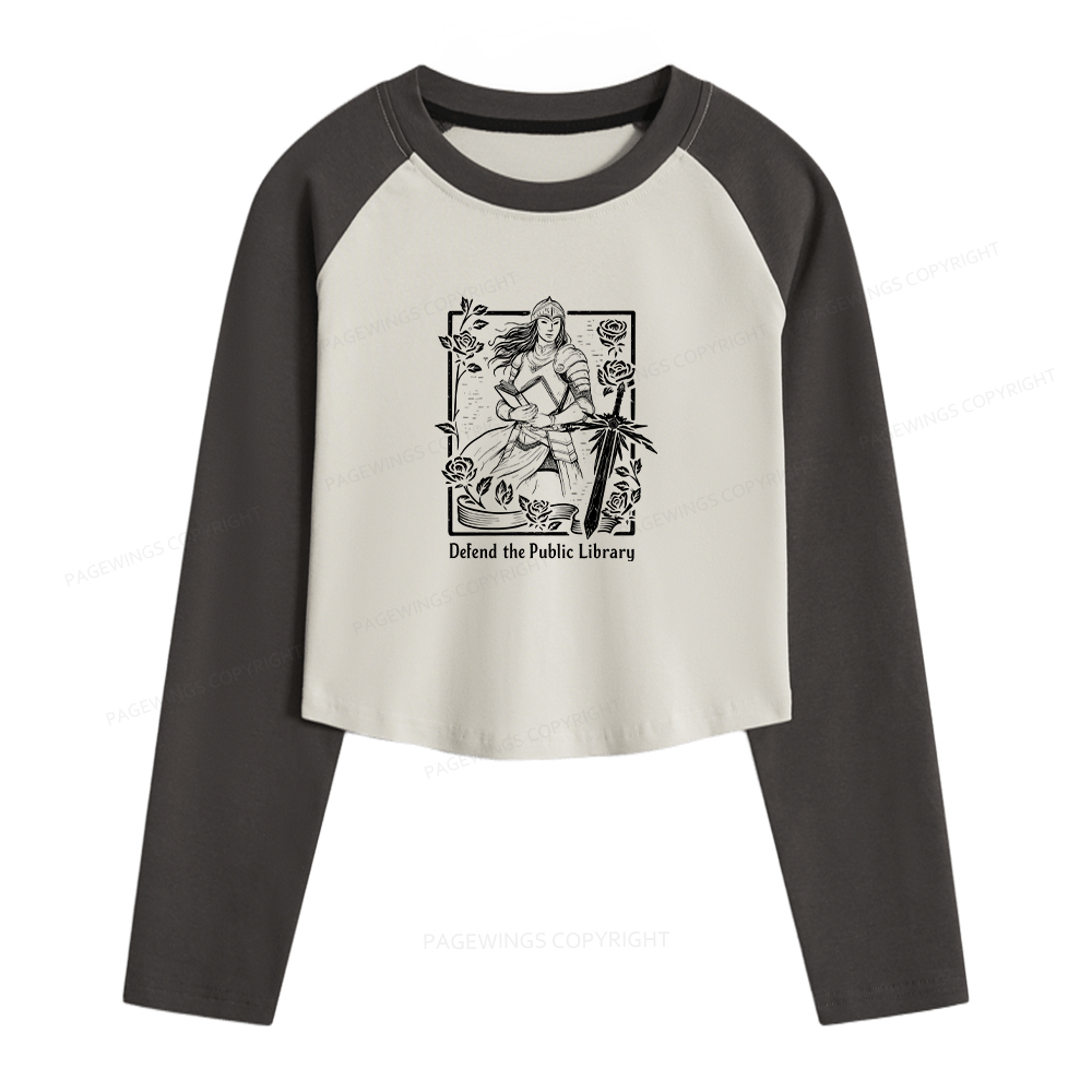 Pagewings Defend The Public Library Women Long Sleeve Crop Raglan T-shirt