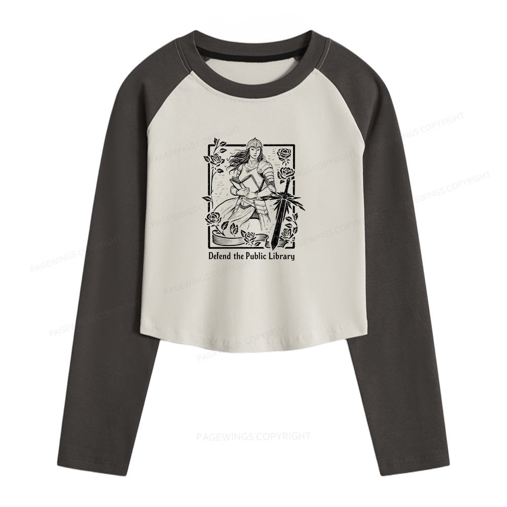 Pagewings Defend The Public Library Women Long Sleeve Crop Raglan T-shirt
