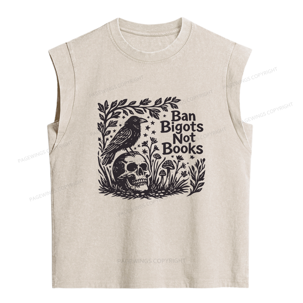 Pagewings Ban Bigots Not Books Women's Washed Tank Top