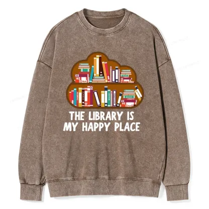 Pagewings The Library Is My Happy Place Unisex Washed Sweatshirt