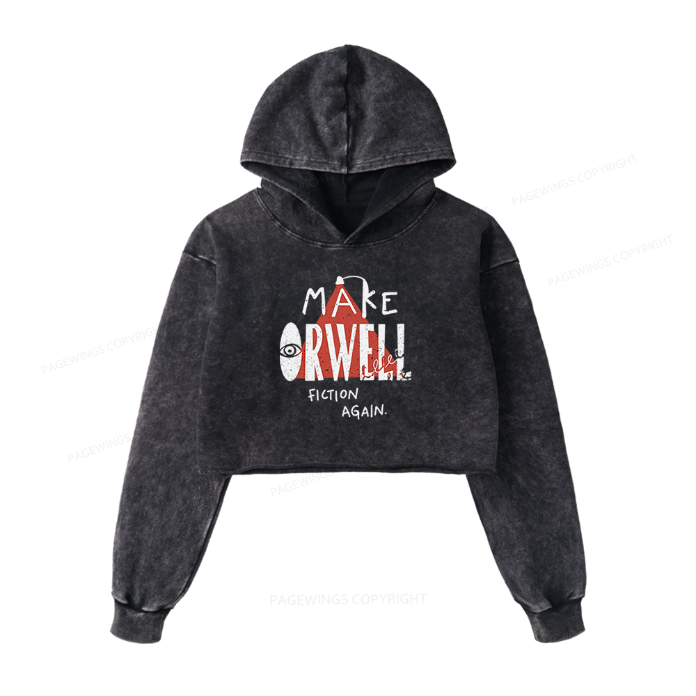 Pagewings Make Orwell Fiction Again Washed Crop Hoodie