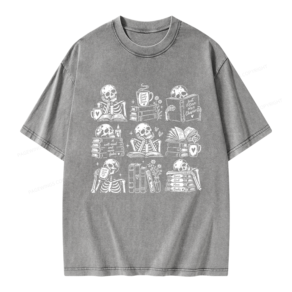 Pagewings Bookish Skeleton Unisex Washed T-shirt