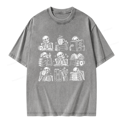 Pagewings Bookish Skeleton Unisex Washed T-shirt