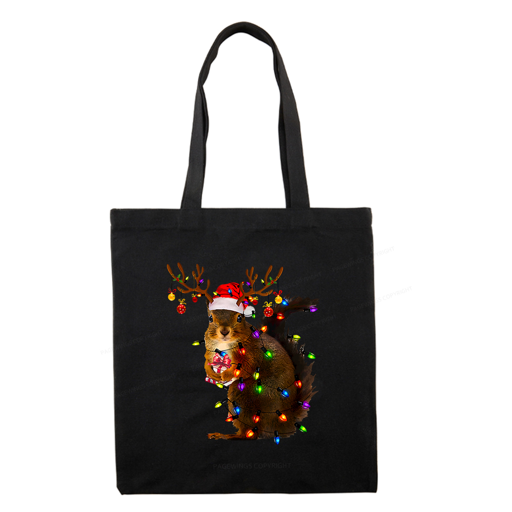 Pagewings Christmas Squirrel Lights Tote Bag