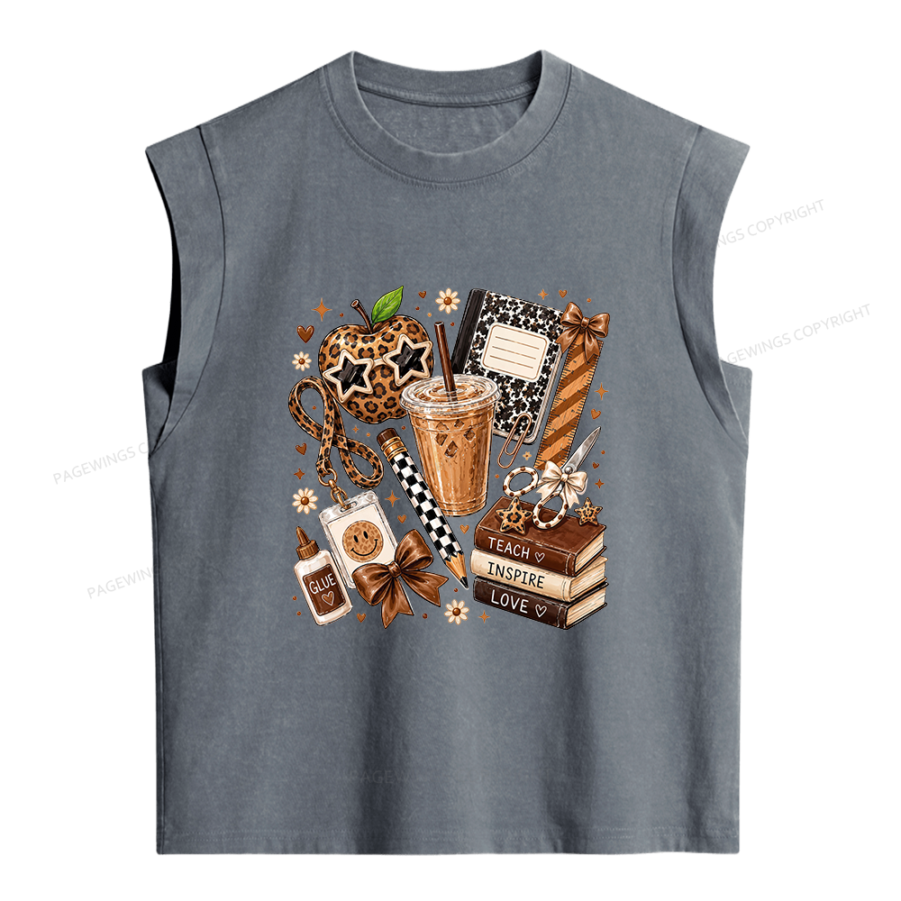 Pagewings Teacher Coffee Women's Washed Tank Top