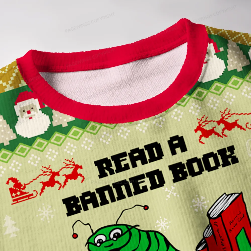Pagewings Read A Banned Book Celebrate Freedom Unisex Ugly Knit Sweatshirt