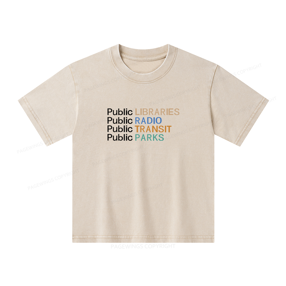 Pagewings Public Libraries Radio Transit Parks Unisex Kids Washed T-shirt