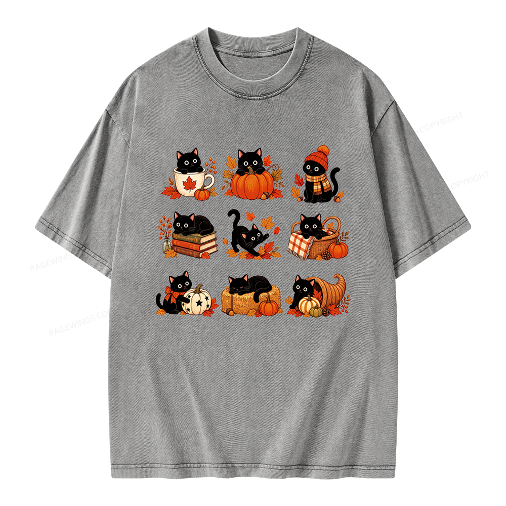Pagewings Black Cat Unisex Washed T-shirt