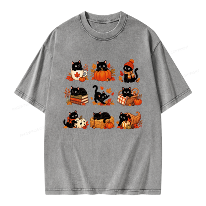 Pagewings Black Cat Unisex Washed T-shirt