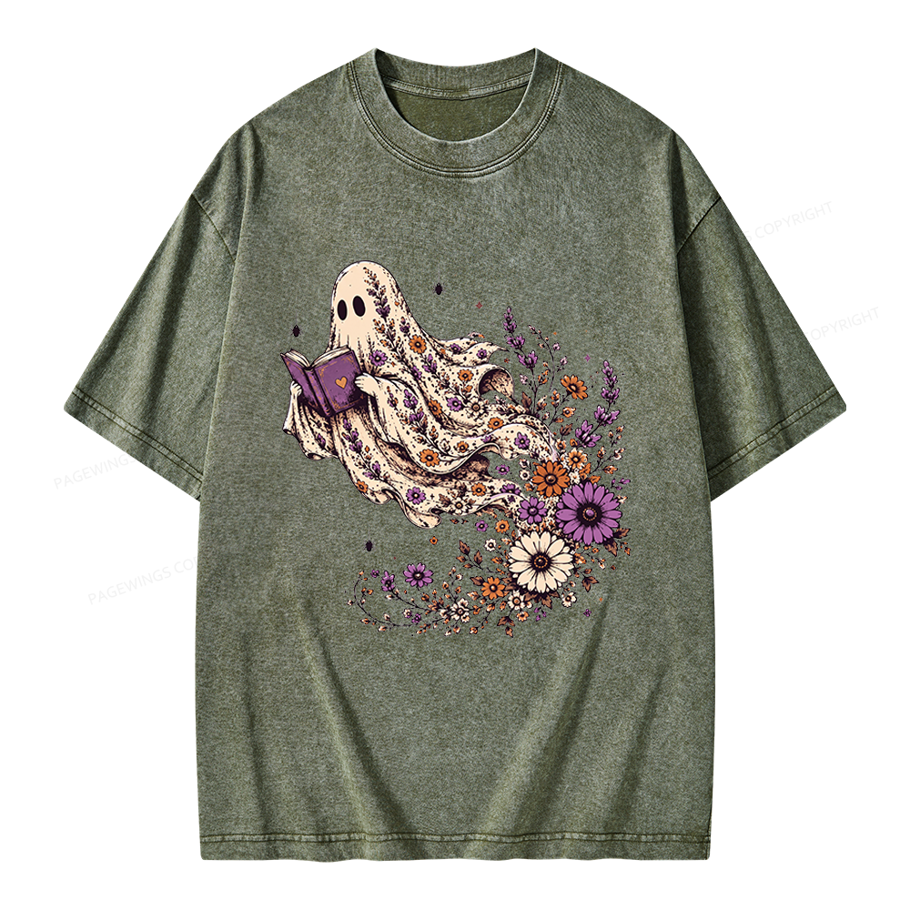 Pagewings Wildflower Ghost Unisex Washed T-shirt