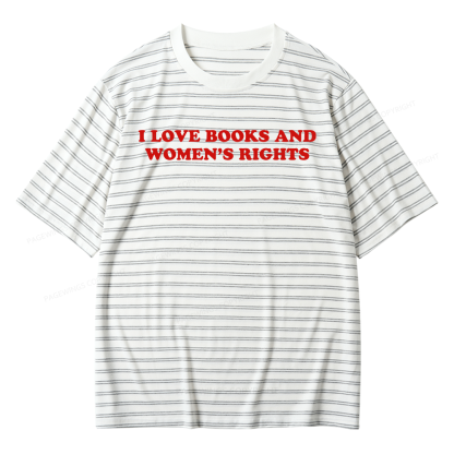 Pagewings I Love Books And Women's Rights Unisex Striped T-Shirt