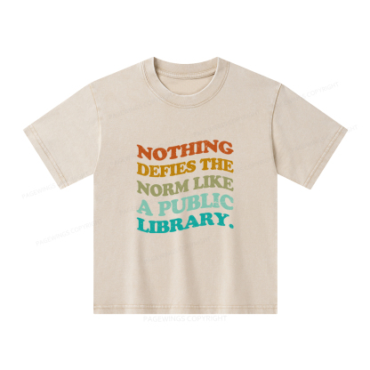 Pagewings Nothing defies the norm like a public library Unisex Kids Washed T-shirt