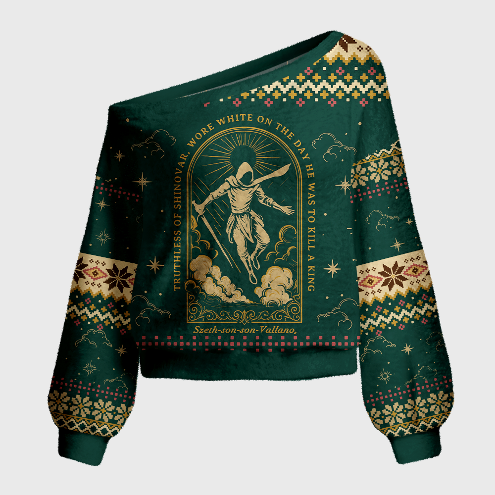 Pagewings Fantasy Bookish Off Shoulder Ugly Knit Sweater