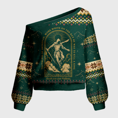 Pagewings Fantasy Bookish Off Shoulder Ugly Knit Sweater