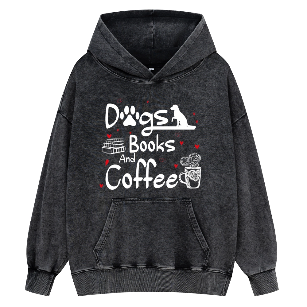 Pagewings  Dogs Books And Coffee Unisex Washed Hoodie