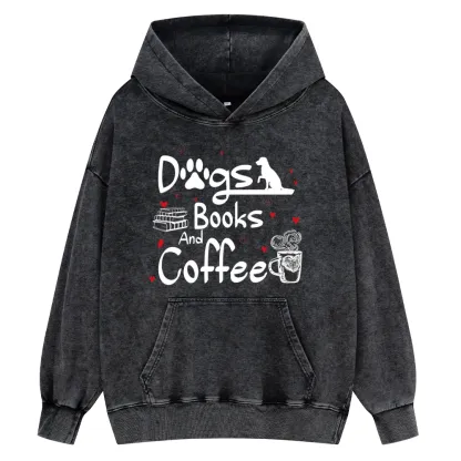Pagewings  Dogs Books And Coffee Unisex Washed Hoodie