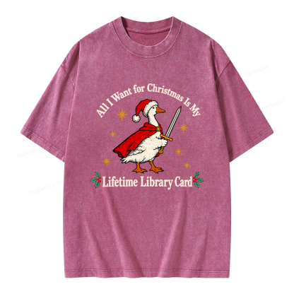 Pagewings Christmas Lifetime Library Card Unisex Washed T-shirt
