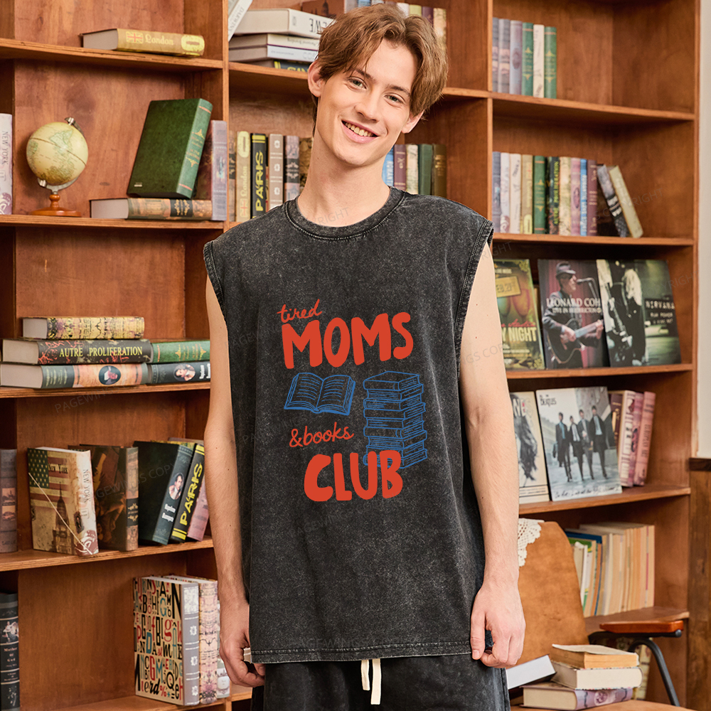 Pagewings Tired Moms Books Club Unisex Washed Tank Top