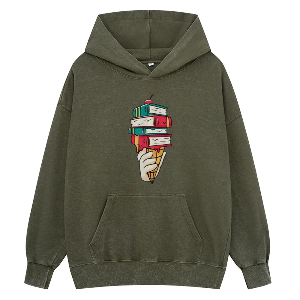 Pagewings Book Ice Cream Unisex Washed Hoodie