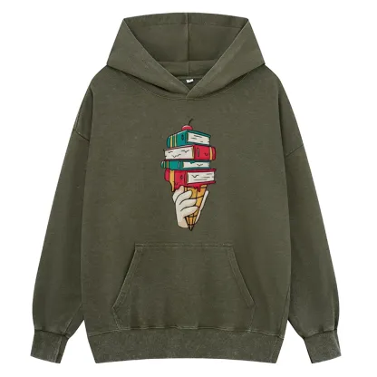 Pagewings Book Ice Cream Unisex Washed Hoodie