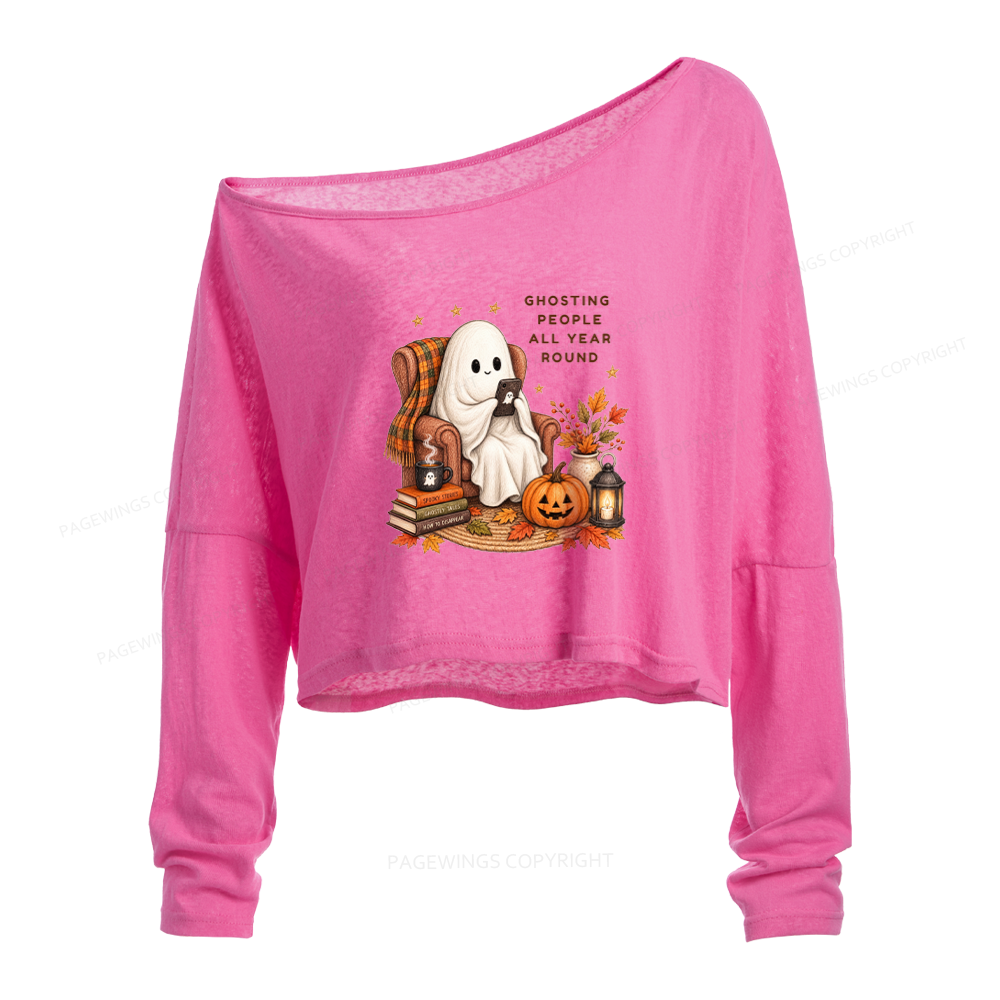 Pagewings Fall Coffee Bool Lover Slouchy Long Sleeve Off Shoulder T-shirt