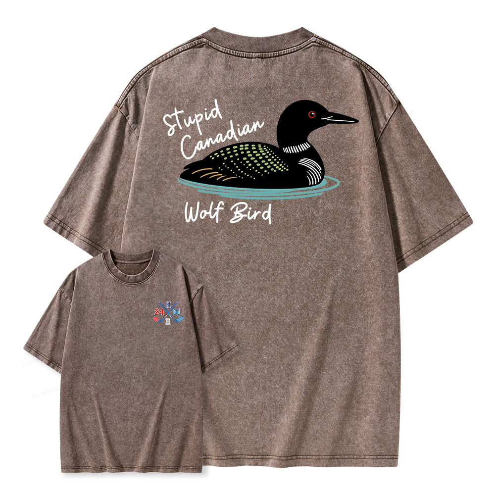 Pagewings Stupid Canadian Wolf Bird Unisex Washed T-shirt