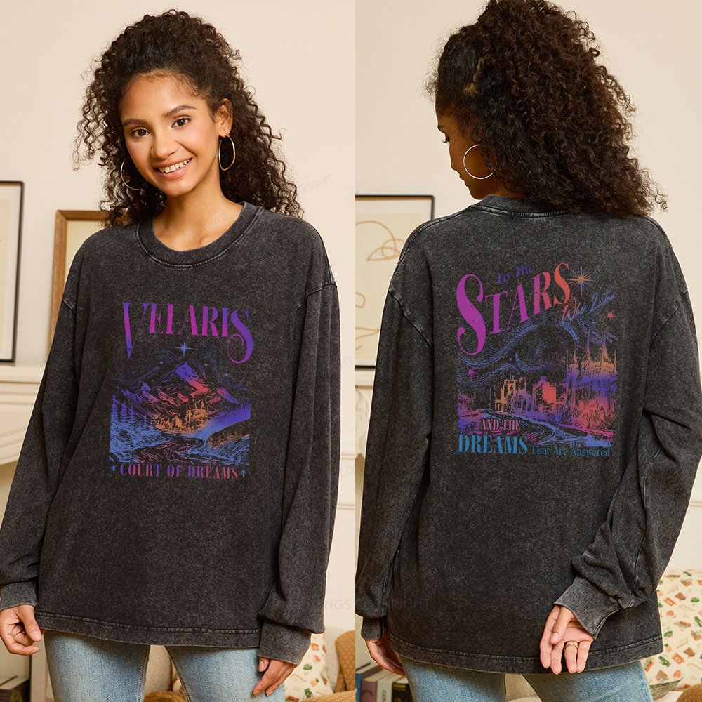 Pagewings Velaris City Of Starlight Unisex Washed Long Sleeve T-shirt