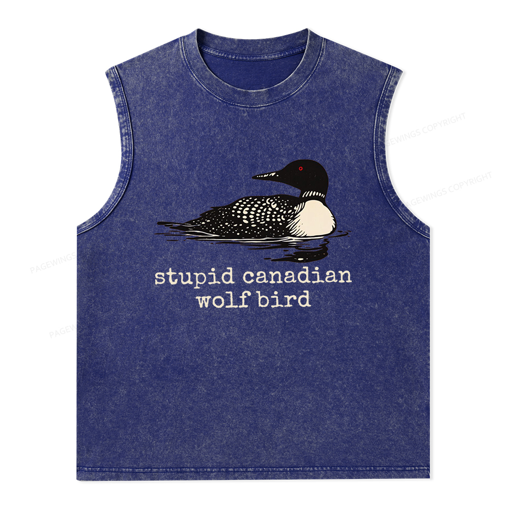 Pagewings Stupid Canadian Wolf Bird Unisex Washed Tank Top