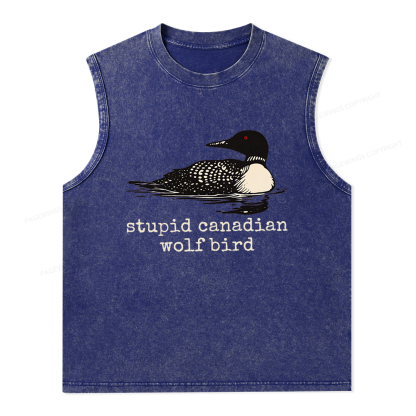 Pagewings Stupid Canadian Wolf Bird Unisex Washed Tank Top