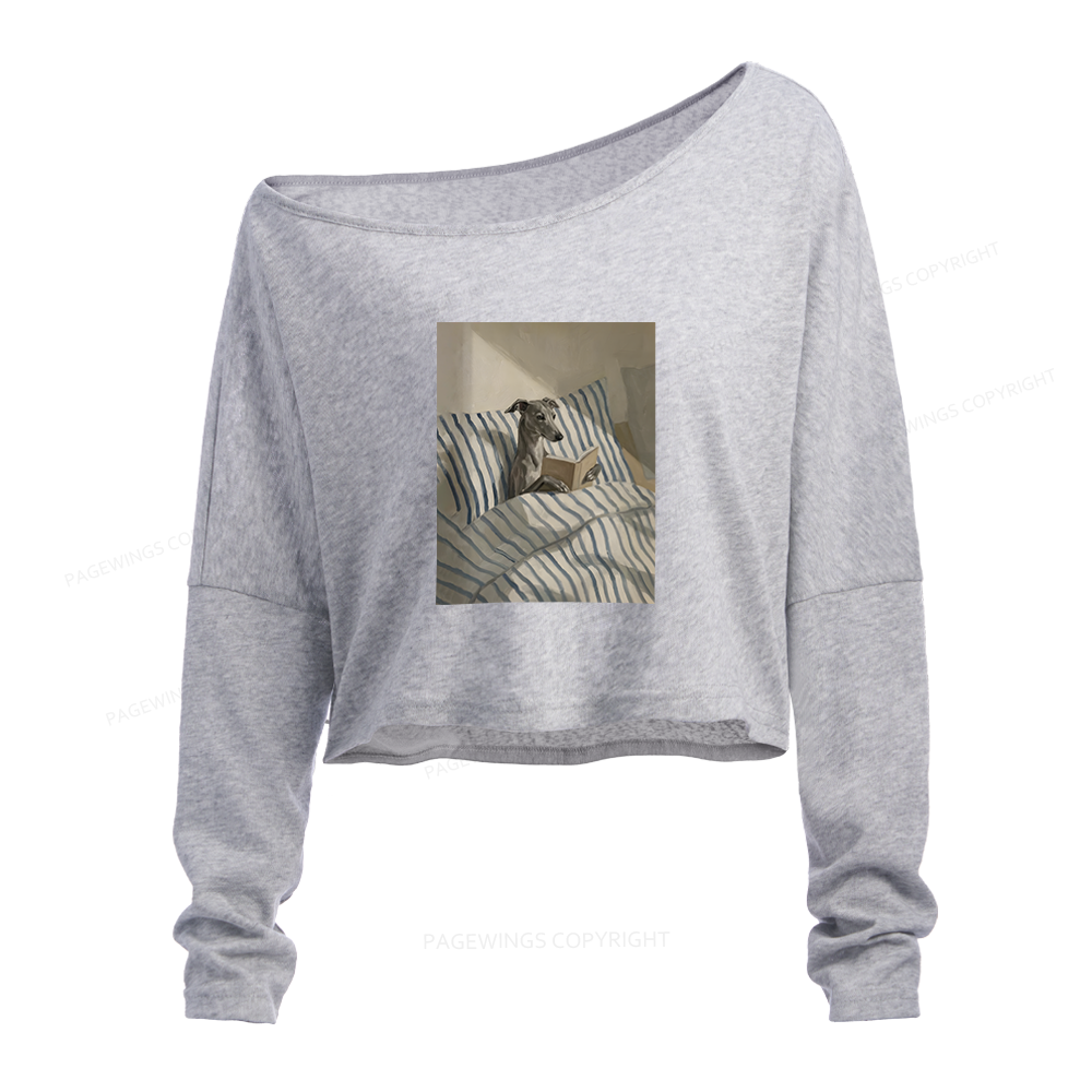 Pagewings Greyhound Dog Slouchy Long Sleeve Off Shoulder T-shirt