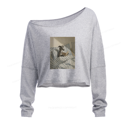 Pagewings Greyhound Dog Slouchy Long Sleeve Off Shoulder T-shirt