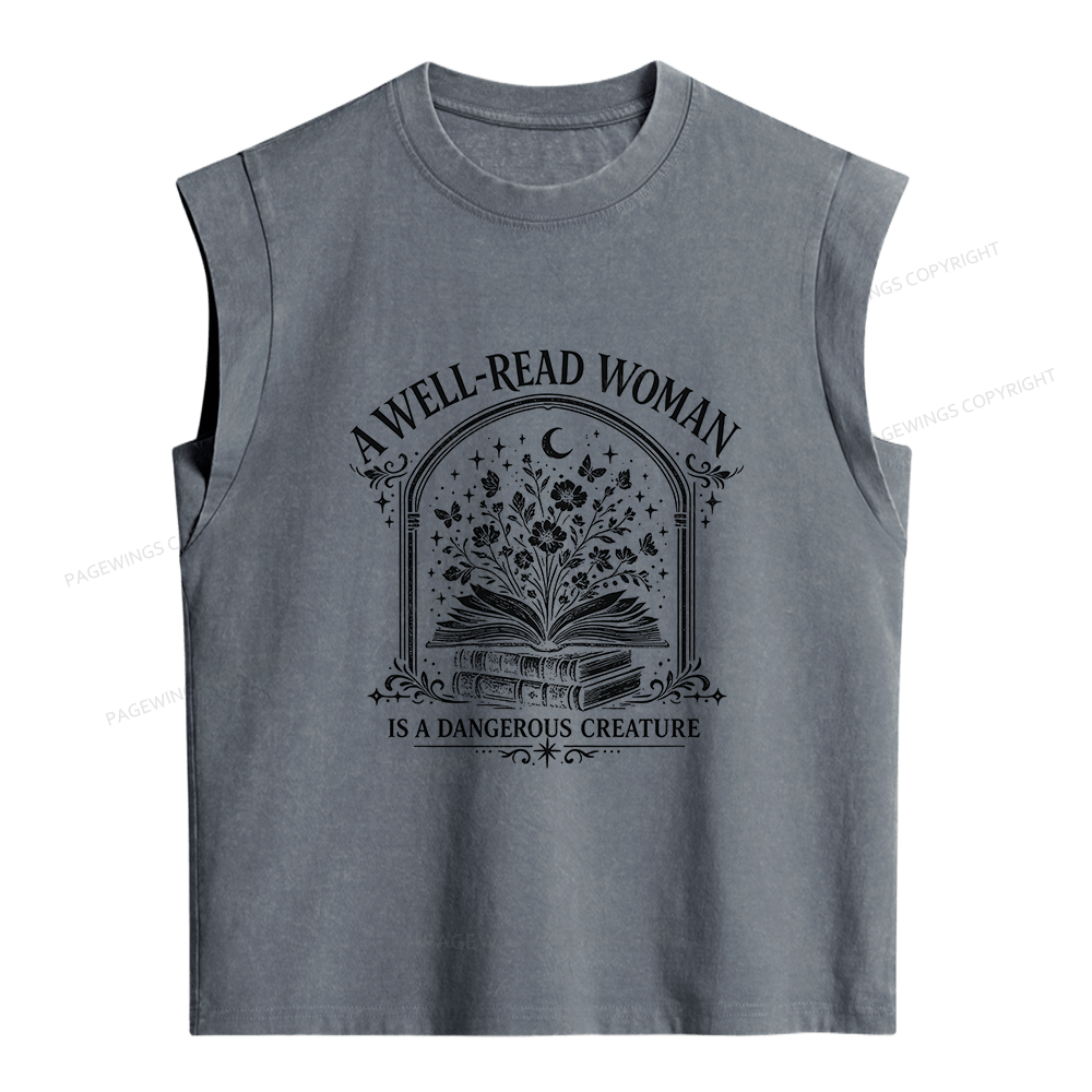 Pagewings A Well Read Woman Is a Dangerous Creature Women's Washed Tank Top