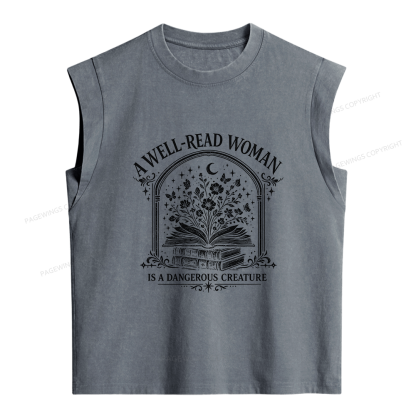 Pagewings A Well Read Woman Is a Dangerous Creature Women's Washed Tank Top