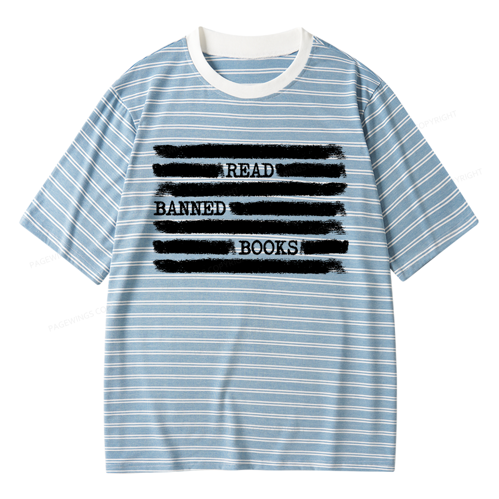 Pagewings Read Banned Books Bookworm Librarian Unisex Striped T-Shirt