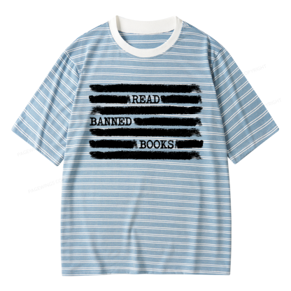 Pagewings Read Banned Books Bookworm Librarian Unisex Striped T-Shirt