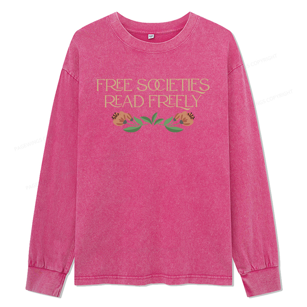 Pagewings Free Societies Read Freely Unisex Washed Long Sleeve T-shirt