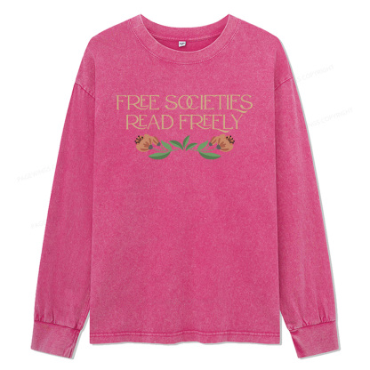 Pagewings Free Societies Read Freely Unisex Washed Long Sleeve T-shirt