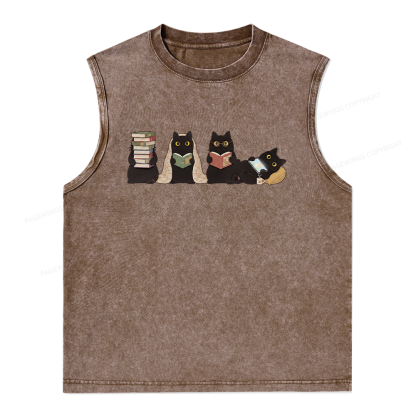 Pagewings Black Cats Reading Unisex Washed T-shirt Unisex Washed Tank Top