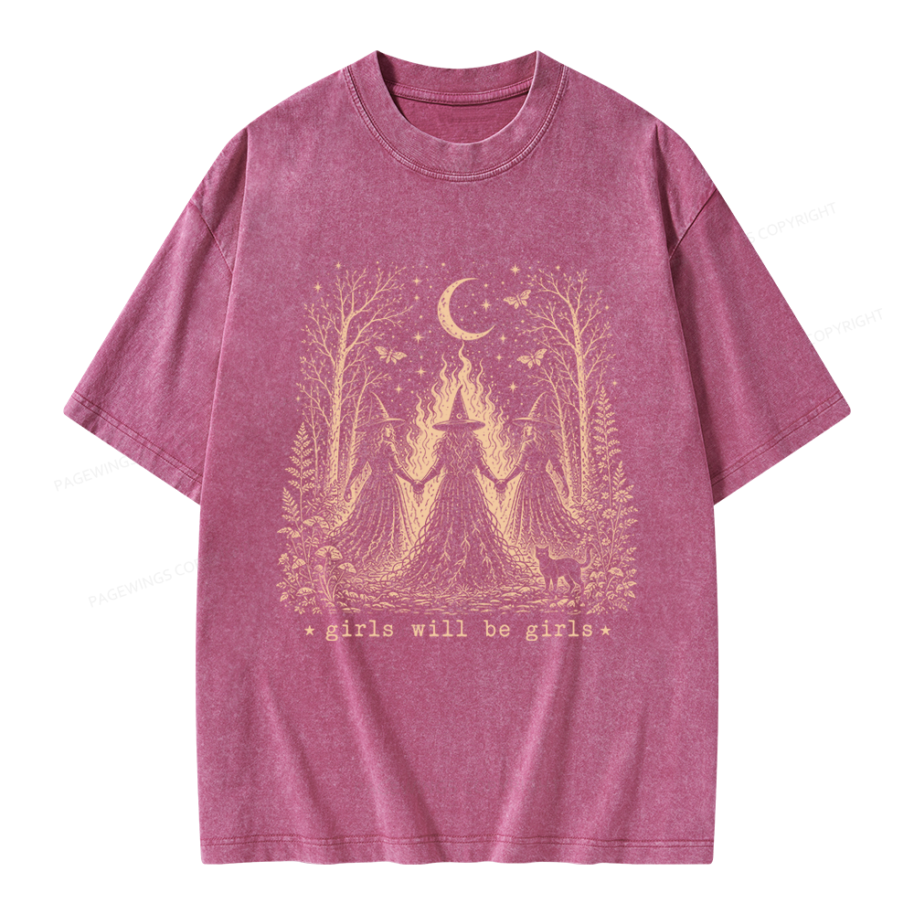Pagewings Girls Will Be Girls Unisex Washed T-shirt