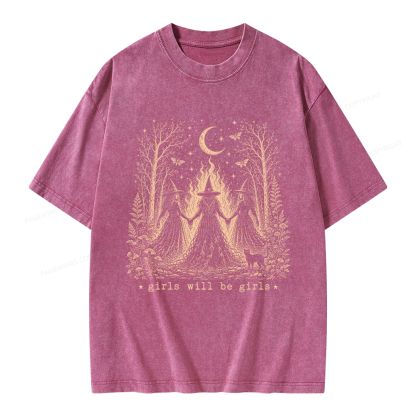 Pagewings Girls Will Be Girls Unisex Washed T-shirt