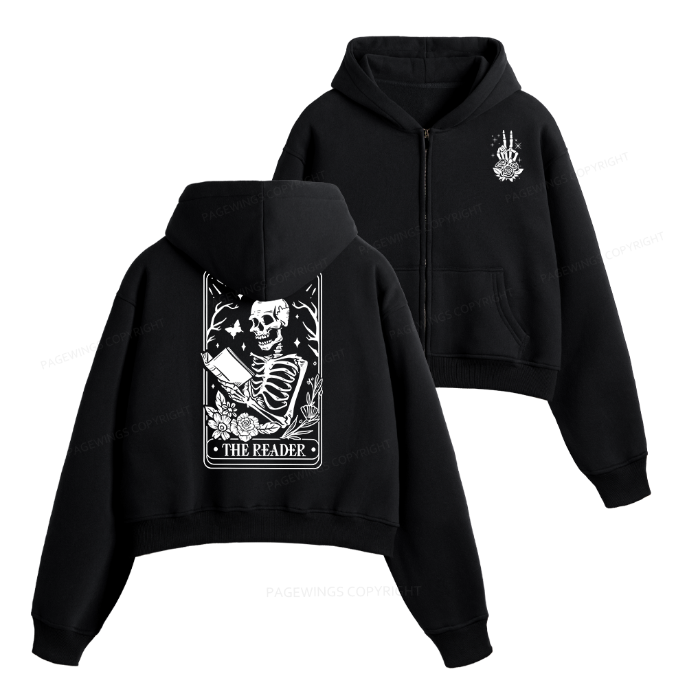 Pagewings The Reader Tarot Card Front And Back Printing Fleece Zip-Up Hoodie
